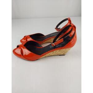 Donald J Pliner Couture Red Strap Peep Toe Cork Wedge Made in Italy 6.5